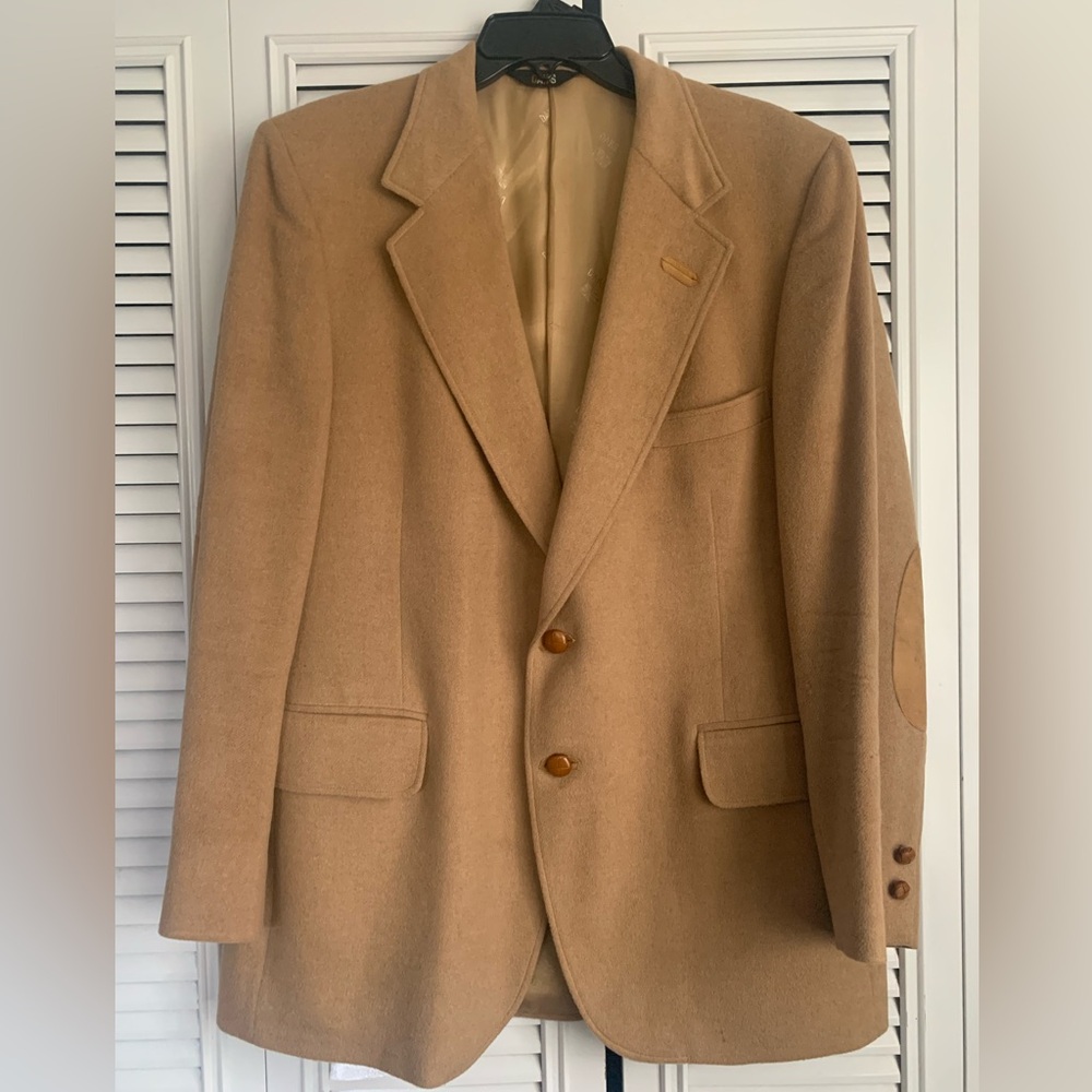 Daks Camel Wool Blazer 38R Suede Elbow Patch Sport Coat Vintage